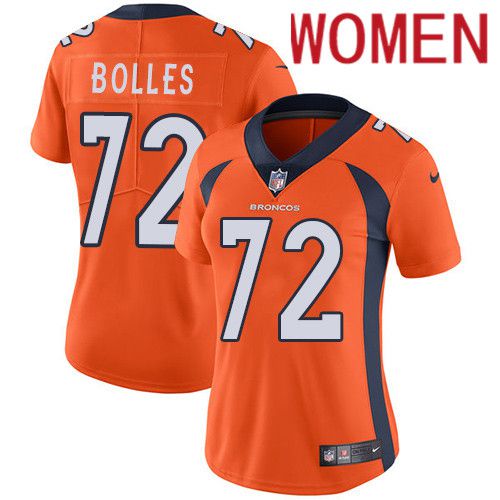 Women Denver Broncos #72 Garett Bolles Orange Nike Vapor Limited NFL Jersey
